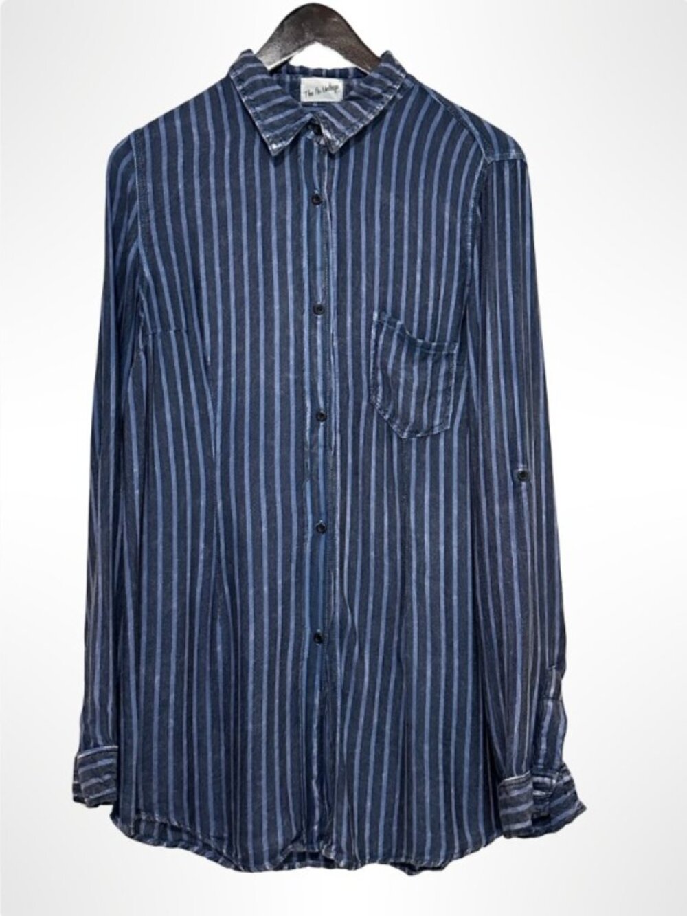 THE NU VINTAGE Oversized Longline Boyfriend Button-Down Shirt Blue NWT
